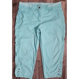Chico's Capris Women 2.5 Aqua Blue Cropped Pants Elastic Waist Cotton Stretch